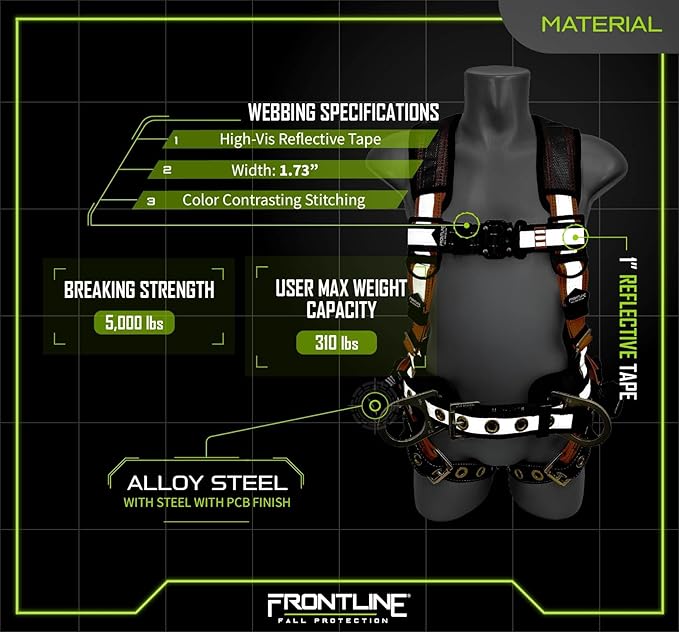 FRONTLINE FALL PROTECTION Harnesses + D-Ring+ Multiple Styles + OSHA and ANSI compliant