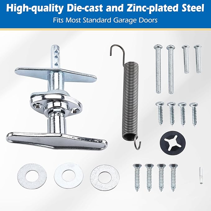 Garage Door Lock Set with T Handle, Center Mount Deadbolt Lock with Keyed Cylinder, Complete Installation Kit for Most Garage Doors Up to 2-1/2" Thick