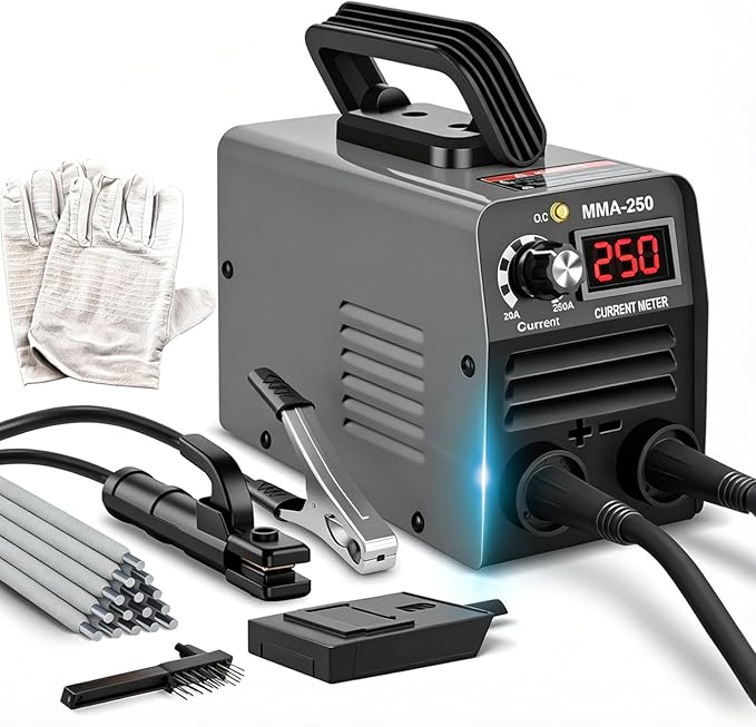 Super Mini Stick Welder Machine,110V 250A ARC Portable MMA Welding Machine for Beginners,Welding Machine with 10pcs Welding Rod Tools,IGBT Inverter Welder,Hot Start Arc Force Anti-stick (Gray)