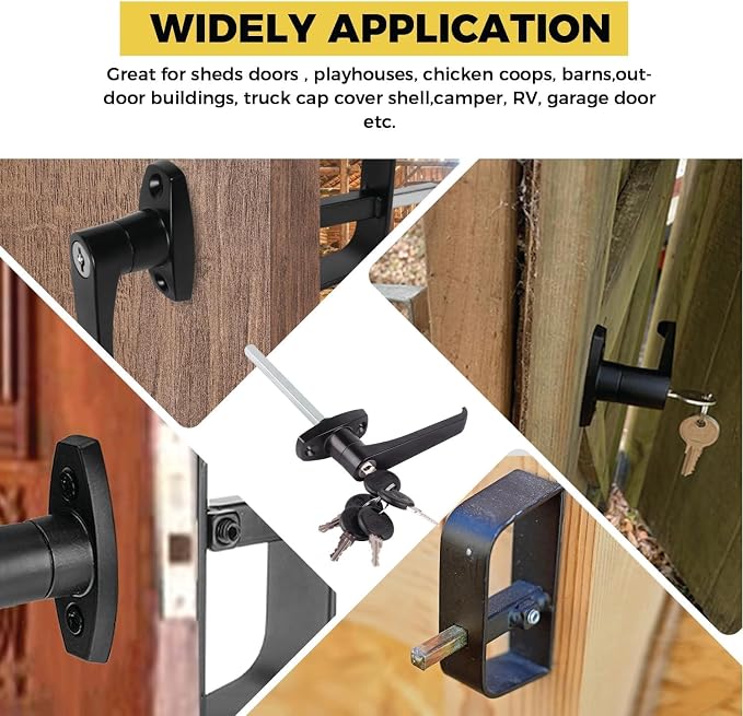 6" L-Handle Lock kit-Hurrikom Shed Door Latch with 5 Keys, 6" Stem Shed T-Handle Lock Kit for Sheds Doors, Playhouses, Chicken Coops,Camper, RV, Garage Door(Black)