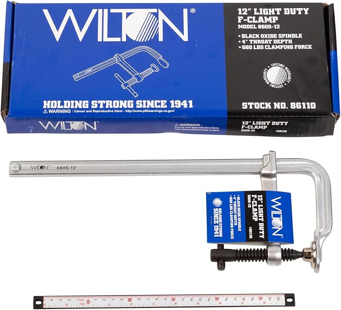 Wilton Light-Duty F-Clamp, 12" Opening, 4" Throat, 660 Lbs. Clamping Force (Model 660S-12)