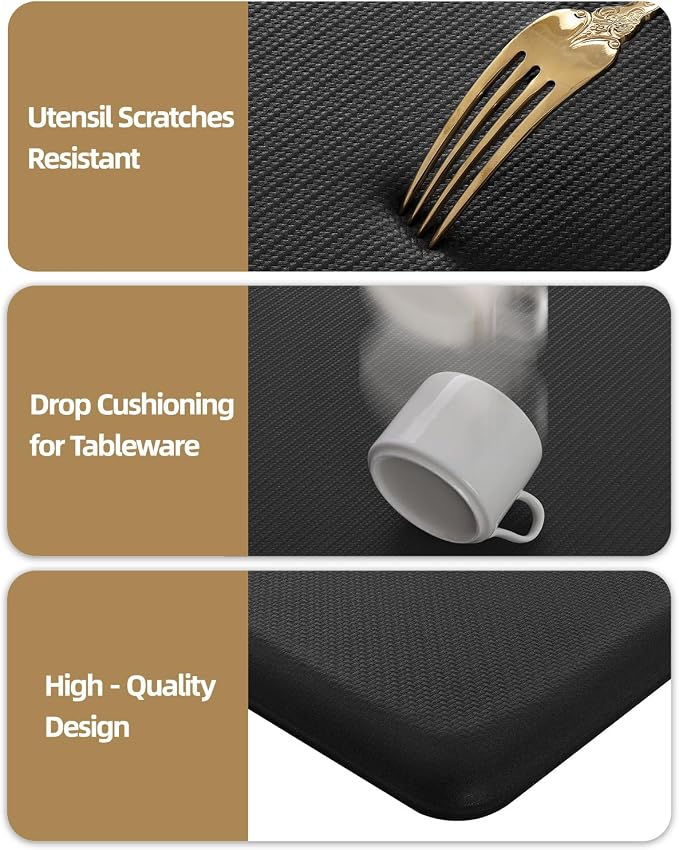 Color&Geometry 0.71" Extra Thick Anti Fatigue Cushion Kitchen Floor Mat,Easy Clean, Water & Oil Proof, Non Slip, Foam Padded Runner Rug for Front Sink,20"x 71" Black (2.0 Version)