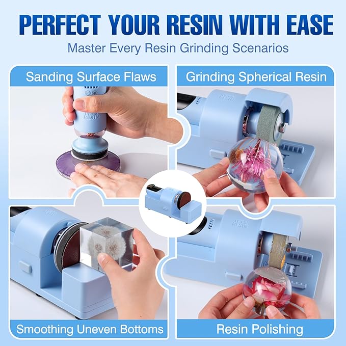 LET'S RESIN 4-in-1 Electric Resin Sanders and Polisher, 2000mAh*2 Large Battery Capacity, Powerful 3-Speed, LCD Display, Compact and Lightweight for Resin Grinding, Glass, Metal, Jade,etc