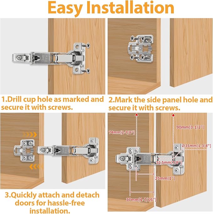 TamBee 1/2 Inch Overlay 175 Degree Cabinet Door Hinges 48mm Frameless Soft Close Lazy Susan Hinges for Corner Kitchen Adjustable,2 Pcs/1 Pair (Half Overlay)