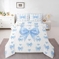 Feelyou Cute Blue Bowknot Kids Comforter Set Queen Size Love Hearts Bow Bedding Set Girly Bow Duvet Quilt for Kids Boys Girls Bedroom Decor Microfiber Ultra Soft Breathable