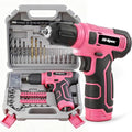 Hi-Spec 110pc Pink 8V USB Electric Power Cordless Womens Drill Driver Set. Drill Bits, Sockets and Screwdriver Bit Set Accessories In a Portable Toolbox Case for Ladies