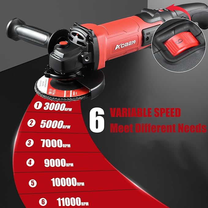 AOBEN 1200W Angle Grinder 4-1/2 inch | 10Amp, 11000 RPM, 6-Speed Corded Power Electric Cut off Tool with Switch Lock | for Heavy Duty Work & Metal Cutting, Grinding & Polishing