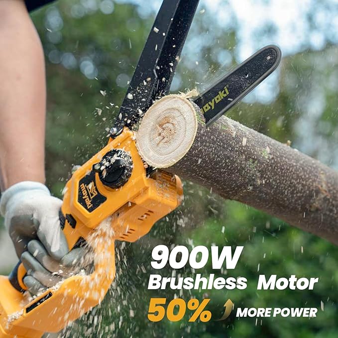 Cordless 8In Chainsaw w/ 4.0Ah Battery and Charger, Compatible with Dewalt 20V MAX Battery, Electric Hand Chain Saw, Auto Oiler, 900W Brushless Motor, for Tree Trimming, Cutting, Purning