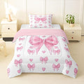 Feelyou Cute Pink Bow Bedding Set Soft for Boys Girls, Love Hearts Bowknot Comforter Set Twin Size Duvet Quilt Microfiber Bedroom Decor 2 Pcs with 1 Pillow Cases