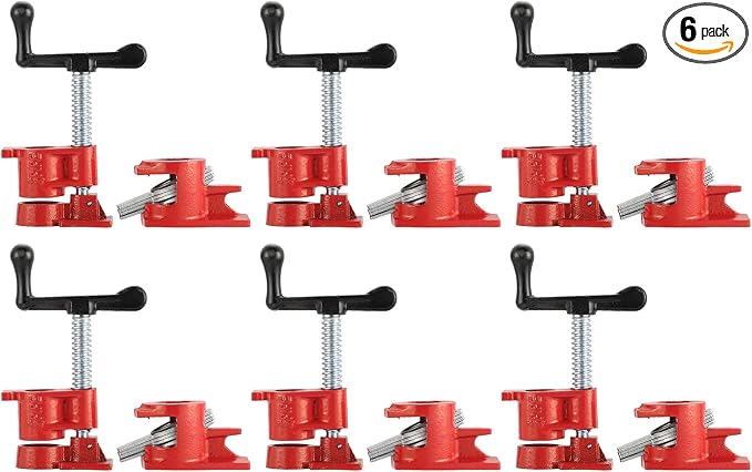 Wood Gluing Pipe Clamp Set | 3/4" Heavy Duty Woodworking Cast Iron Pipe Clamps Quick Release Pipe Wood Clamps (6 Pack, 3/4")