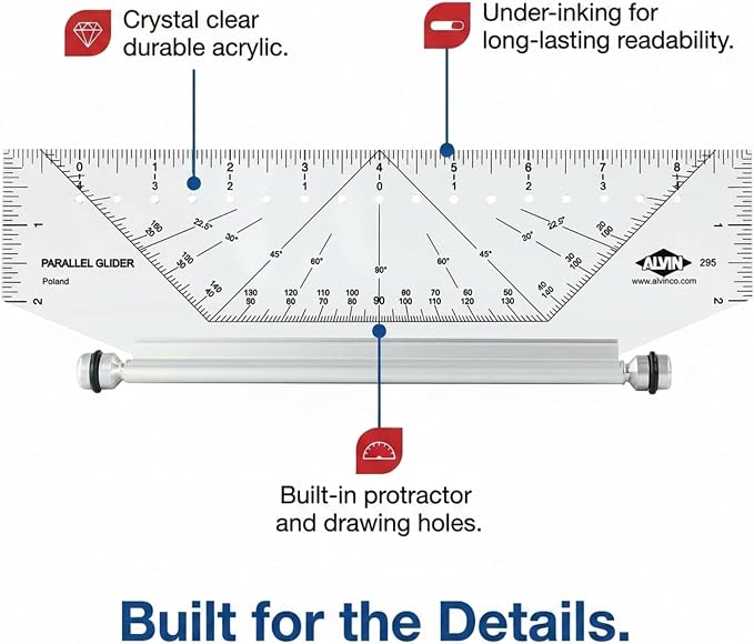 Alvin, Professional Parallel Gilders, Premium Rolling Ruler, Drafting and Architecture Tool for Students, Hobbyists, and Professionals - 10 Inches