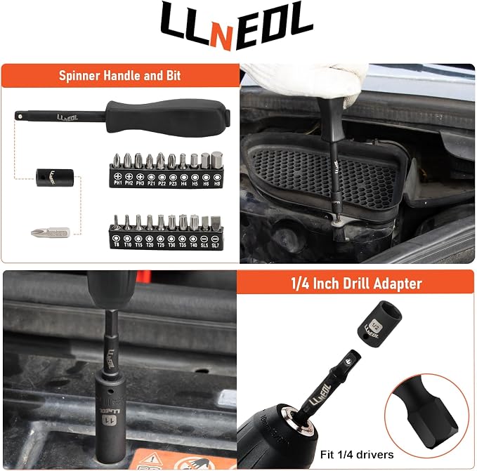 LLNEDL 1/4 Inch Drive Impact Socket Set, 83Pcs Socket Wrench Set Metric & SAE from 4-15mm, 5/32-9/16", 6 Point CR-V Deep & Shallow Sockets Kit with 72T Ratchet Handle, E Torx, for Automotive & Home