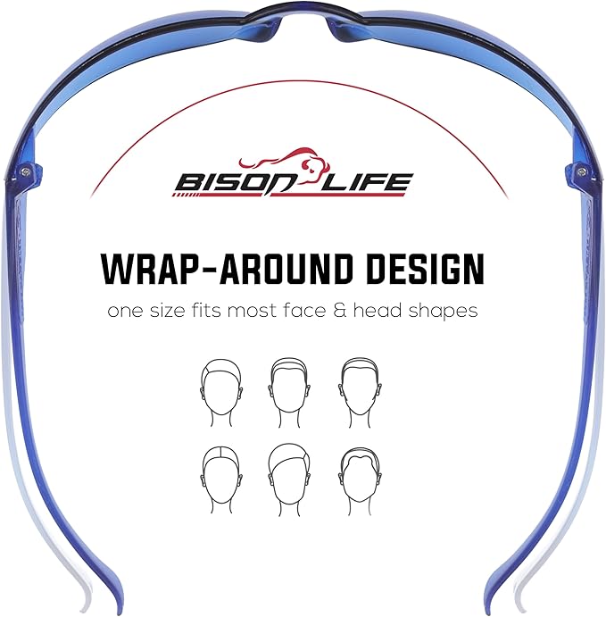 BISON LIFE Clear Safety Glasses – ANSI Z87.1 Scratch & Impact Resistant Wrap Around Eye Protection Goggles for Men & Women