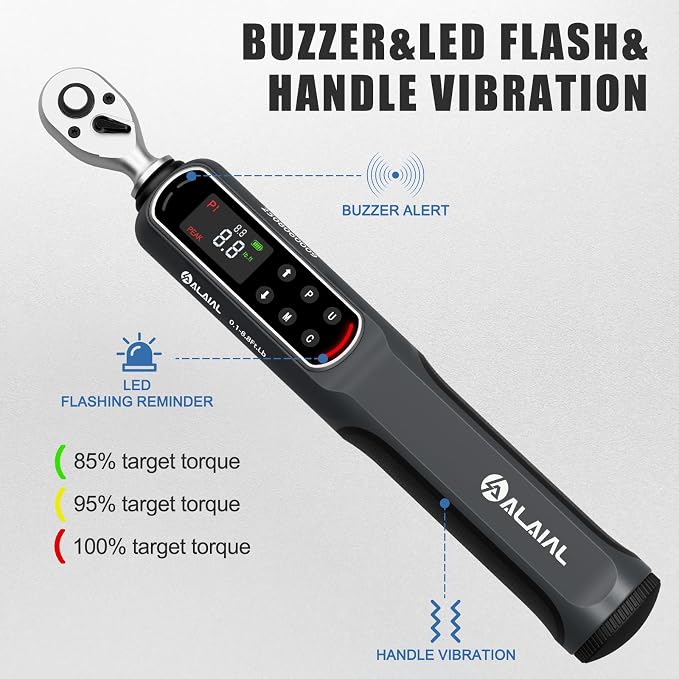 Digital Torque Wrench 1/4 Drive, 0.1-8.8 Ft.Lb ±2% Accuracy | LED Display, Buzzer&Vibration Alert, 2 Modes, 10 Presets&500 Data Logs, for Lug Nuts, Automotive, Motorcycle Repair