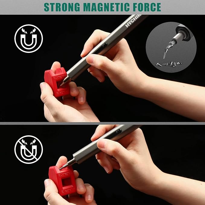 HYCHIKA Mini Electric Screwdriver,Precision Screwdriver Set with 46 Magnetic Bits, Cordless Screwdriver with LED Light, Magnetic Storage,Repair Tool Set for Phone Camera Laptop Watch