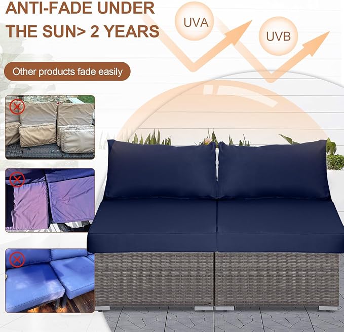 14 Piece Outdoor Patio Cushion Covers Replacement, Waterproof Outdoor Furniture Cushion Covers, Fit 7 Pcs 6 Seater Wicker Rattan Conversation Sofa Set,Navy Blue(No Piping) 25.6x25.6