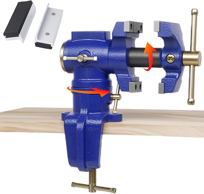 Dual Jaws Table Vise 2.5" & 1.5", Bench Vise Universal Rotate 360° Work Clamp-On Vise With Soft Jaw, Table Vice clamp for Woodworking, Drilling, Sawing, Metal Working