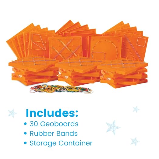 hand2mind Geoboards Classroom Kit, Geoboards with Rubber Bands, Geometry Board, Kindergarten Math Manipulatives, Rubber Band Peg Board, Hands On Math Kit, Geometric Shapes for Classroom (Set of 30)