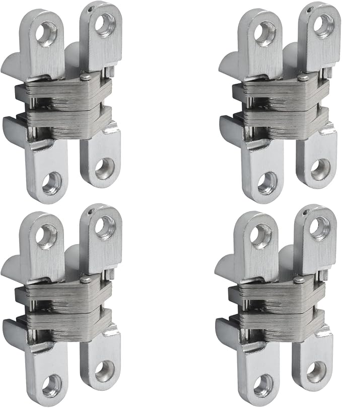 Murtenze 4 Pack Hidden Hinges, 2.36" Stainless Steel Cross Invisible Swing Hinges, 180 Degree Concealed Cross Hinge for Kitchen Cabinet Door