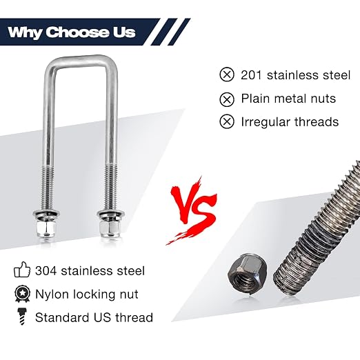 Stainless Steel Square U Bolt Kit for Boat Trailer Axle Leaf Springs, for 2x2 Axle - 4 3/4" Long,2 inch Wide Square U-Bolts with Nuts and Frame Plate for Trailer Automobiles Trailer.