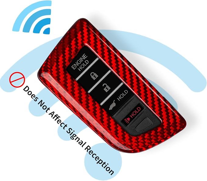 T-carbon Key Fob Cover Fits Acura MDX 2025 5 Buttons Smart Remote Keyless Accessories,Real Glass Fiber Key Fob Case Cover Protector Compatible with Acura RDX RLX NSX ILX TLX TLX-L CDX 2023-2024 Red
