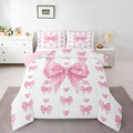 Feelyou Cute Pink Bow Bedding Set Soft for Boys Girls, Love Hearts Bowknot Comforter Set Full Size Duvet Quilt Microfiber Bedroom Decor 3 Pcs with 2 Pillow Cases