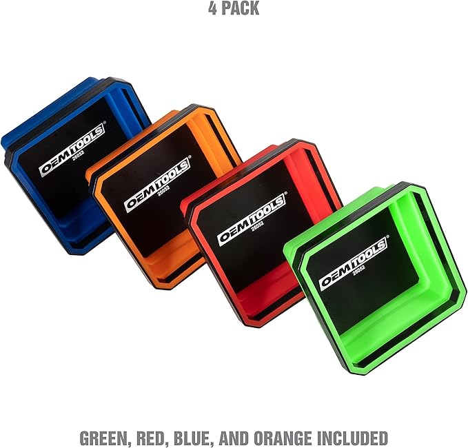OEMTOOLS 26052 Foldable Magnetic Tray Set, Mothers Day Gifts, Magnetic Tray for Mechanic's Small Parts, Sorting and Storage, Collapsible, 4-1/2" Square, 2 lb. Capacity, 4 Color Gifts for Mom