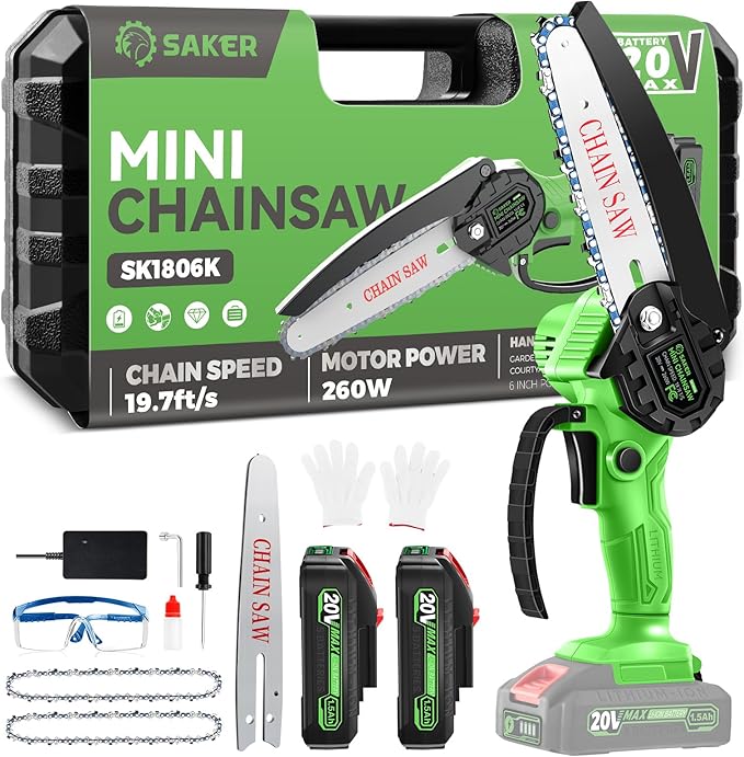 Saker Mini Chainsaw|6 Inch Chainsaw[2026 Upgraded]|Mini Cordless Electric Chain Saw|Small Handheld Portable Chainsaw Battery Powered Chain Saw for Tree Trimmer and Garden,Valentine's Day Gifts for Men