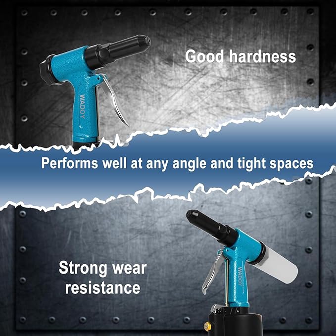 Wadoy Air Rivet Gun Kit,3500 lbf Pneumatic Rivet Gun Heavy Duty Air Riveter with 4 Nosepieces (3/32",1/8",5/32",3/16")&Hydraulic Riveting System, Industrial Air Rivet for Manufacturing, Metal Work