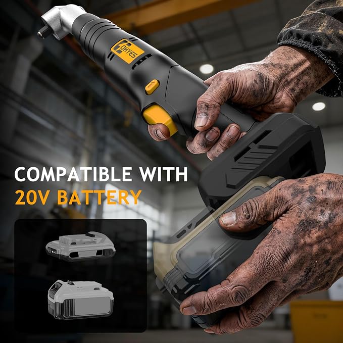 Cordless Right Angle 1/2'' Impact Wrench + 1/4''Driver fit for DeWALT 20v Max Battery 6 Variable Speeds 360 Degree Adjustable Head For Auto Service Plumbing & DIY Projects(Battery not included)