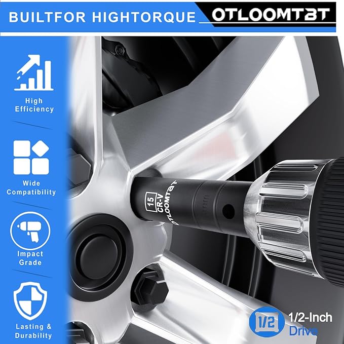 OTLOOMTBT 16PCS 1/2 In Drive Thicker Impact Socket Set, High Durability Industrial Grade Deep Metric Sizes Sockets Sets, with L Handle 5 In Extension Bars & Drill Socket Adapter with Premium Organizer