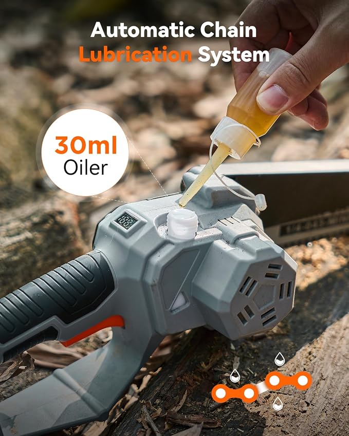 TaskStar 8-Inch Mini Chainsaw Cordless, Brushless Motor, 2×2000mAh Batteries, Lightweight One-Handed Electric Chainsaw for Cutting Thick Branches, Tree Trimming, Wood Cutting, Beginner Friendly
