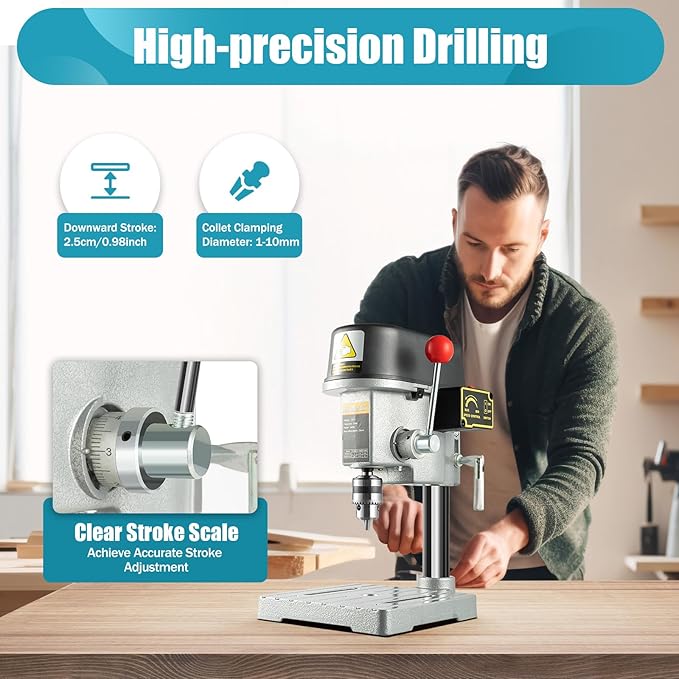 Mini Electric Bench Drill Stand, 3-Speed Benchtop Drill Press, 110V Low Noise Benchtop Variable Speed Drill Press Electric Bench Drilling Machine for DIY