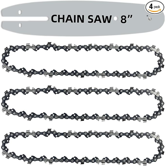 8 Inch Chainsaw Guide Bar and Chain Combo, 3/8" LP Pitch, 050" Gauge, 33 Drive Links, 8" Saw Guide Bar and Chain Combo Replacement for Greenworks, Sun Joe, Ryobi S33 (3Chains+ 1Bar)