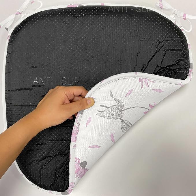 Lunarable Echinacea Chair Seating Cushion, Spring Romance Repeating Floral Pattern in Pastel Tones, Anti-Slip Seat Padding for Kitchen & Patio, 16"x16", Off White Pale Pink