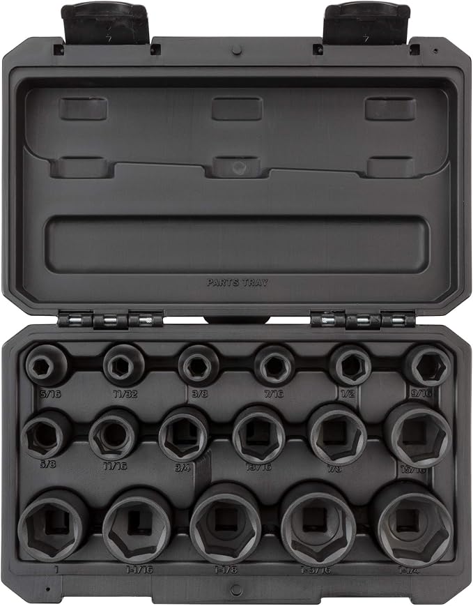 TEKTON 1/2 Inch Drive Impact Socket Set, 17-Piece | SID92301 | (5/16 - 1-1/4 in.), Shallow, 6-Point, Case