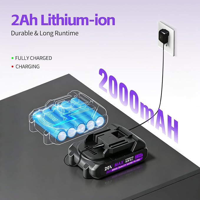 Purple Cordless Drill Set,20V Drill Driver with Battery and Charger,3/8-Inch Keyless Chuck, Variable Speed,with Drills Bits Set