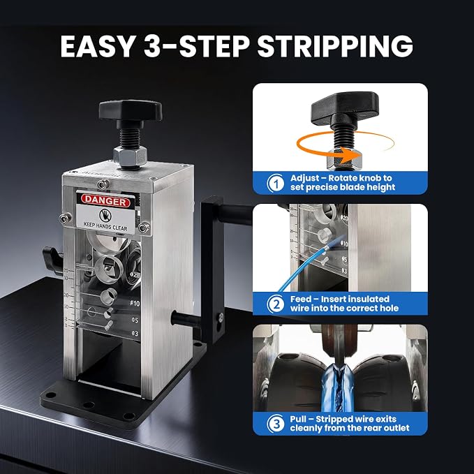 Manual Wire Stripper Machine, 0.06"-1.38" Wire Stripping Machine, Wire Stripping Tool for 1.5-35mm Scrap Wire Copper Wire Stripper Aluminum Alloy Frame Drill Powered Cable Stripper for DIY Cable