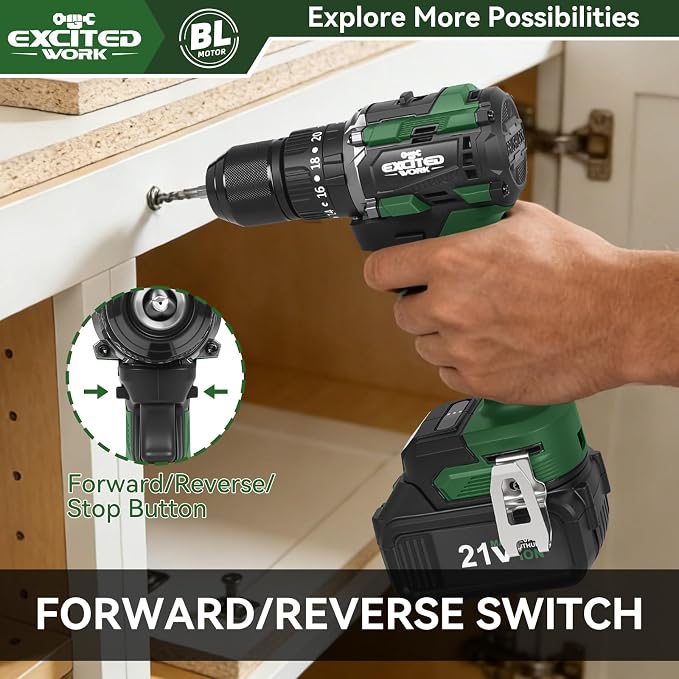 21V Brushless Power Drill Cordless, LAZYLAND 80Nm Electric Impact Drill Set with Dual 3.0Ah Batteries, 2 Variable Speed, 21+3 Torque Setting and LED Work Light for Home Repairing DIY, Green