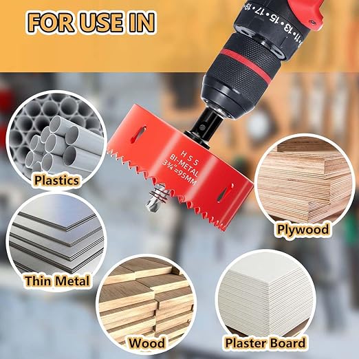 3-3/4 in. Bi-Metal Hole Saw Drill Bits - Versatile and Durable Hole Cutter for Wood, Plywood, Plaster Drywall, Ceiling, Plastic Pipe, PVC and Thin Metal - Includes Arbor & Pilot Bit (95mm)