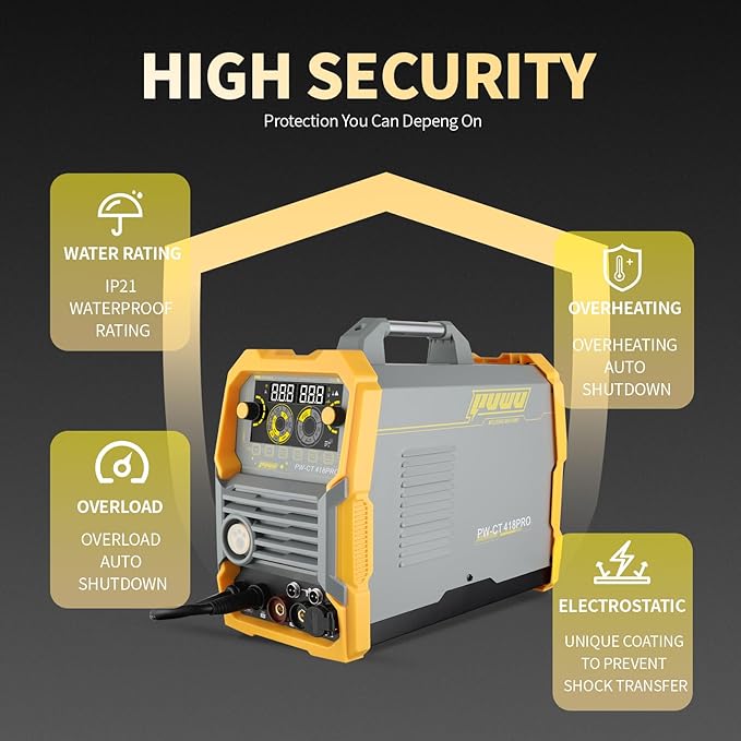 Plasma Cutter Welder Combo, Gas MIG/Gasless MIG/HF TIG/Stick/CUT 5 in 1 Aluminum Welding Machine with 110V/220V Dual Voltage Multi Process Welder with 20PCS Rods and Gloves