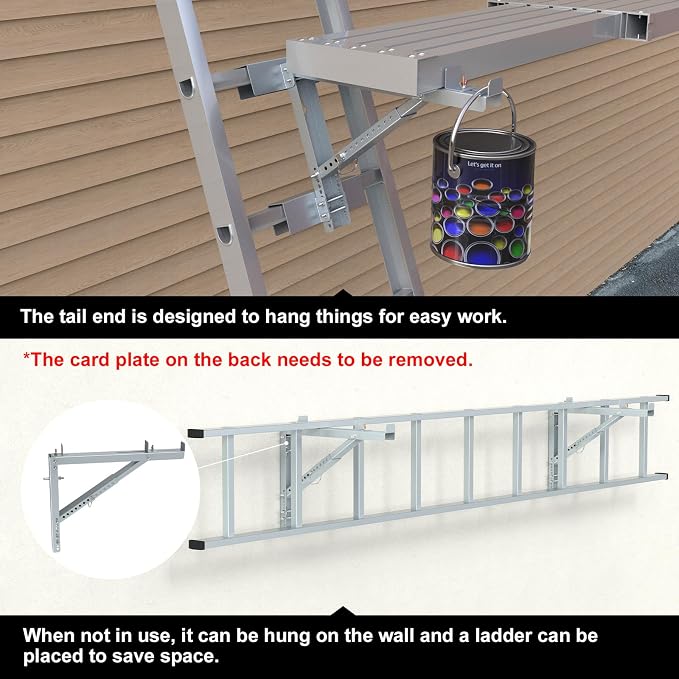 New Upgraded Adjustable Ladder Jacks 2 Pack for Scaffolding Platform, Two-Rung Short Body Extension Ladder Jack Scaffold Bracket, Silver Ladder Platform Accessories Ladder Jack Part for Working Stage