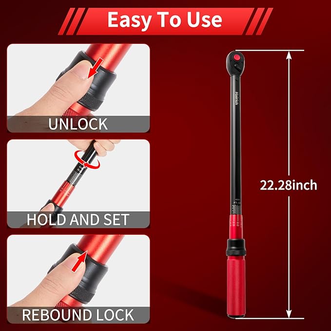 Hairich 1/2-Inch Drive Click Torque Wrench, Dual-direction 40-300ft.lb/33.9-406.8Nm, 72-tooth Torque Wrench with Dual Range Scales, ±3% High Precision