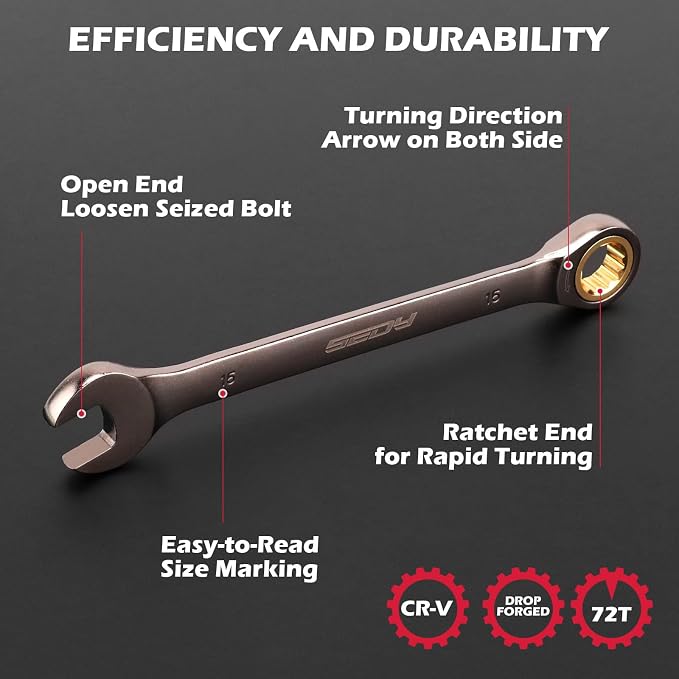 Premium 12-Piece Metric Ratchet Wrenches Set with Magnetic Organizer 8mm-19 mm, 72-Tooth Ratcheting Wrench Set, Cr-V Steel Ratchet Combination Wrench Set for Automotive, Machine Repair