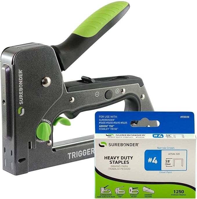 Surebonder TRIGGERFIRE Staple Gun Kit with 1250, 3/8", T-50 Type, Steel Staples
