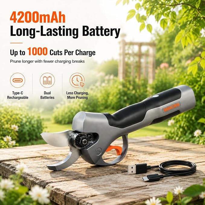 Lightweight Electric Pruning Shears for Tired Hands, Cordless Pruner for Women, Seniors & Smaller Hands, 4200mAh Battery, Adjustable 0.6"/1" Cutting Opening, SK5 Blade Brushless Garden Shears