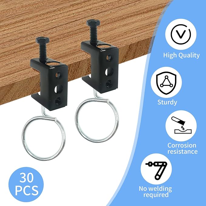 1/4"-20 Steel Beam Clamps with 2 in Metal Threaded Bridle Rings, 30 Set Metal Beam Hangers Bolt on Clamp for Pipe Support, Conduit Alternative in Home Theater, Factory, Warehouse & DIY Projects