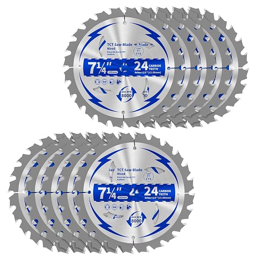 10 Pack 7-1/4 Inch 24T Circular Saw Blade for Wood 5/8" Arbor | TCT ATB Saw Blades for Cutting Various Wood, Plastic Plastic, PVC, Acrylic and Composite Materials