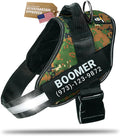 Personalized Dog Harness with Custom Name Patches, Adjustable Reflective No Choke Dog Vest with Handle for XXL Dog, Military Green, 2XL