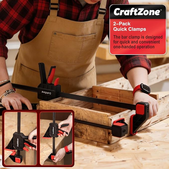 Bar Clamps Wood Clamps for Woodworking 24" One Hand Clamp/Spreader - 2-pack Quick Clamps E-Z Hold Bar Clamps Set F Clamp with 300 lbs Load Limit Medium Duty